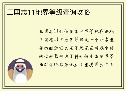 三国志11地界等级查询攻略