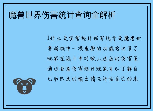 魔兽世界伤害统计查询全解析