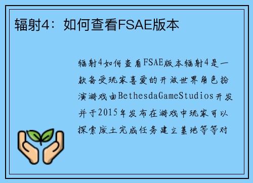 辐射4：如何查看FSAE版本
